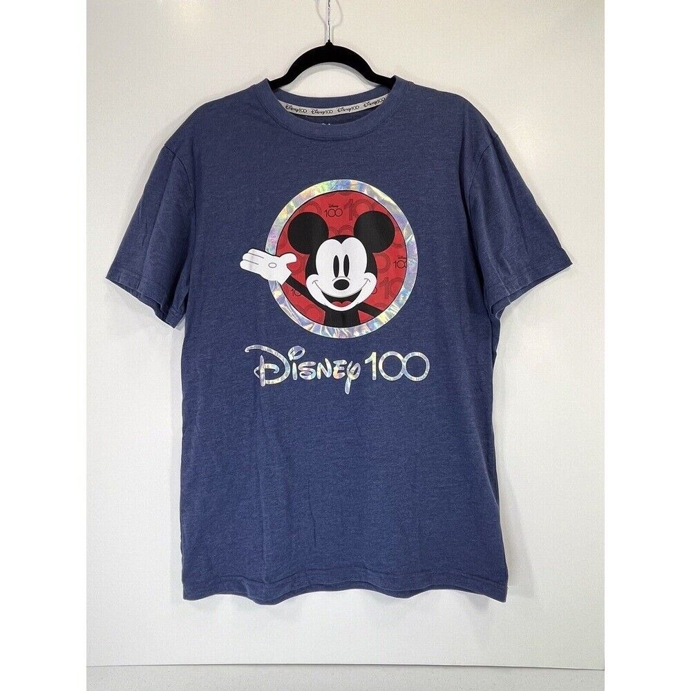 Disney Mickey Mouse Disney100 T-Shirt Mens L Two Sided‎ Graphic Print Tee Blue